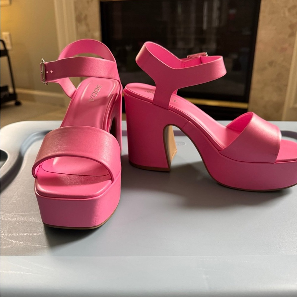 Soda Pink Platform Sandals with Chunky Heel